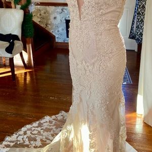 Blush Rhinestone & Lace Wedding Dress